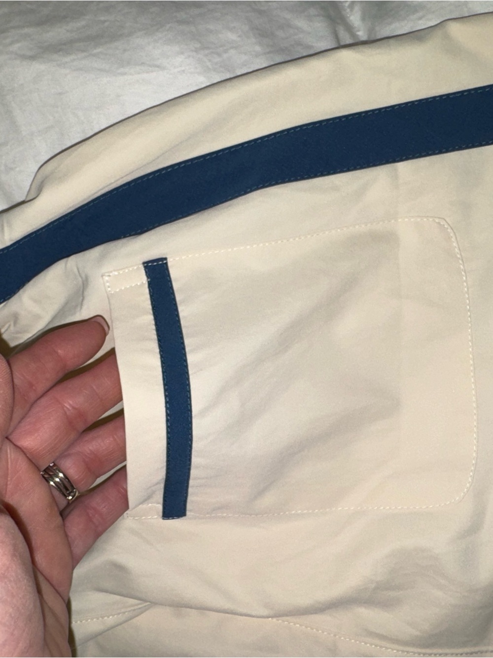 Cream Track Pants with Blue Stripes - Picture 8 of 10